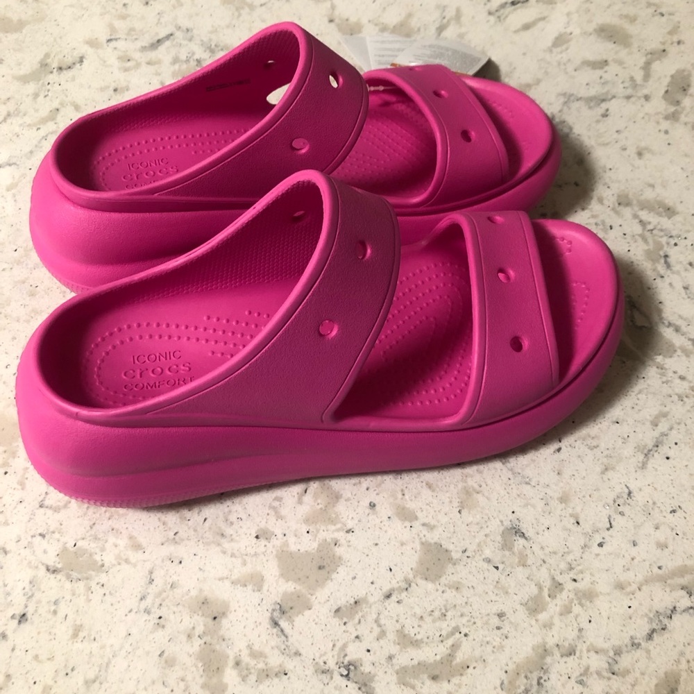 Authentic Crocs sandals, hot pink, size 8 women’s.